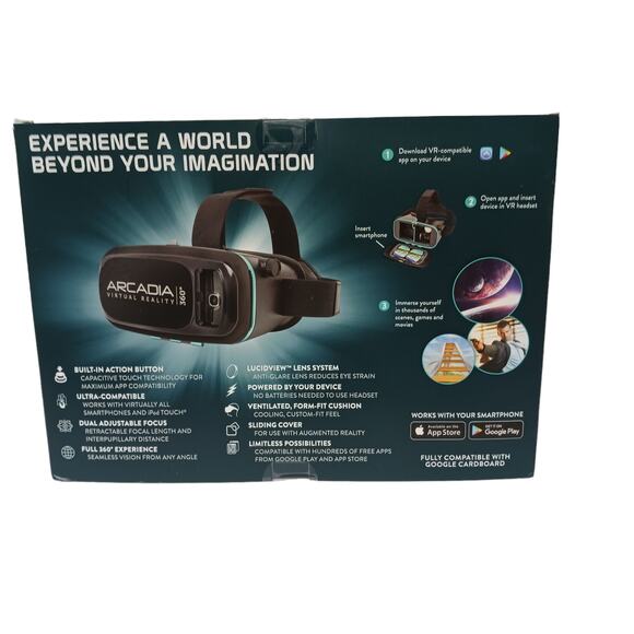 Arcadia Virtual Reality Headset Black 360 VR V1-0917 Works with Smartphone New - Picture 3 of 10